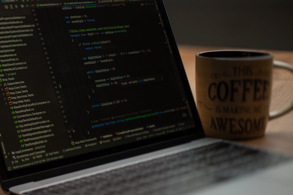 A computer screen displaying a dark-themed code editor with HTML code visible. The code includes tags such as <html>, <head>, <title>, and <link>, with syntax highlighting in blue, orange, and white t
